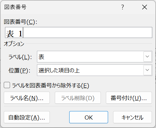 「図表番号」ダイアログ